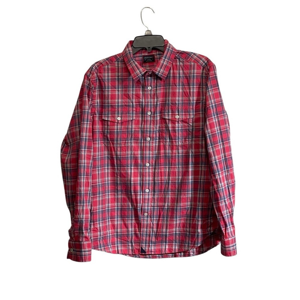 UNTUCKit Shirt Mens Large Red Blue Plaid Long Sleeve Button Down Casual Cotton